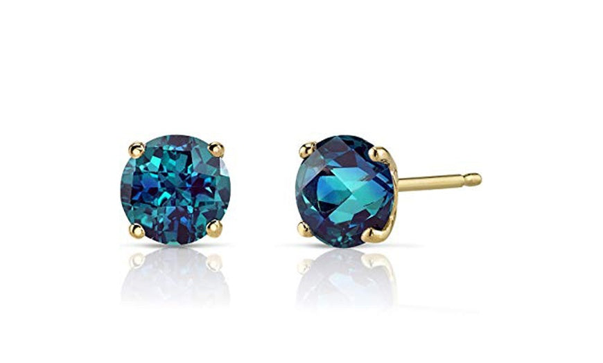 24k Yellow Gold Plated 2 Cttw Alexandrite Round Stud Earrings