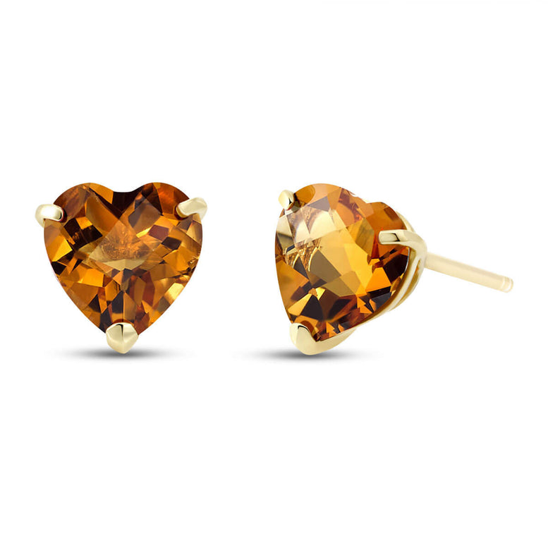 24k Yellow Gold Plated 2 Cttw Citrine Heart Stud Earrings