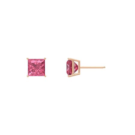24k Rose Gold Plated 2 Cttw Pink Sapphire Princess Cut Stud Earrings
