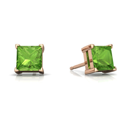 24k Rose Gold Plated 2 Cttw Peridot Princess Cut Stud Earrings