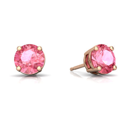 24k Rose Gold Plated 2 Cttw Pink Sapphire Round Stud Earrings