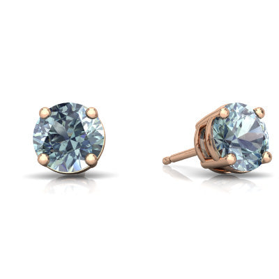 24k Rose Gold Plated 2 Cttw Aquamarine Round Stud Earrings