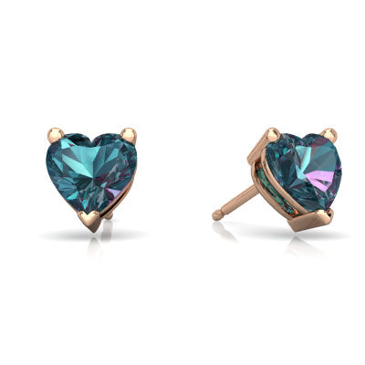 24k Rose Gold Plated 2 Cttw Alexandrite Heart Stud Earrings