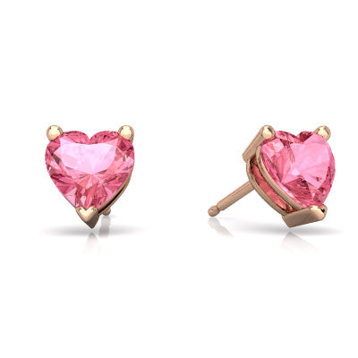 24k Rose Gold Plated 2 Cttw Pink Sapphire Heart Stud Earrings