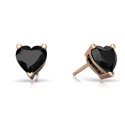 24k Rose Gold Plated 2 Cttw Black Sapphire Heart Stud Earrings