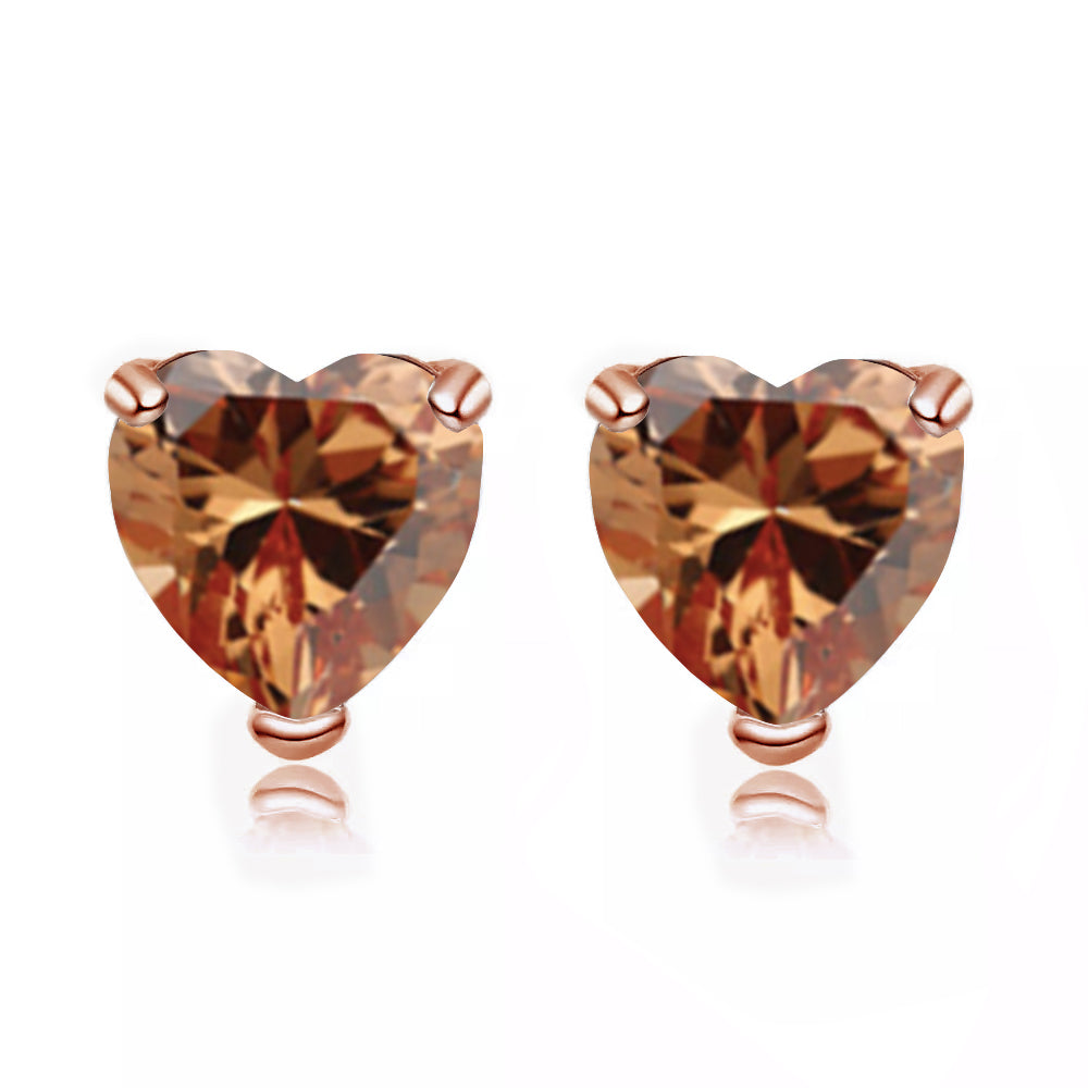 14k Rose Gold Plated 2 Carat Heart Created Citrine Sapphire Stud Earrings