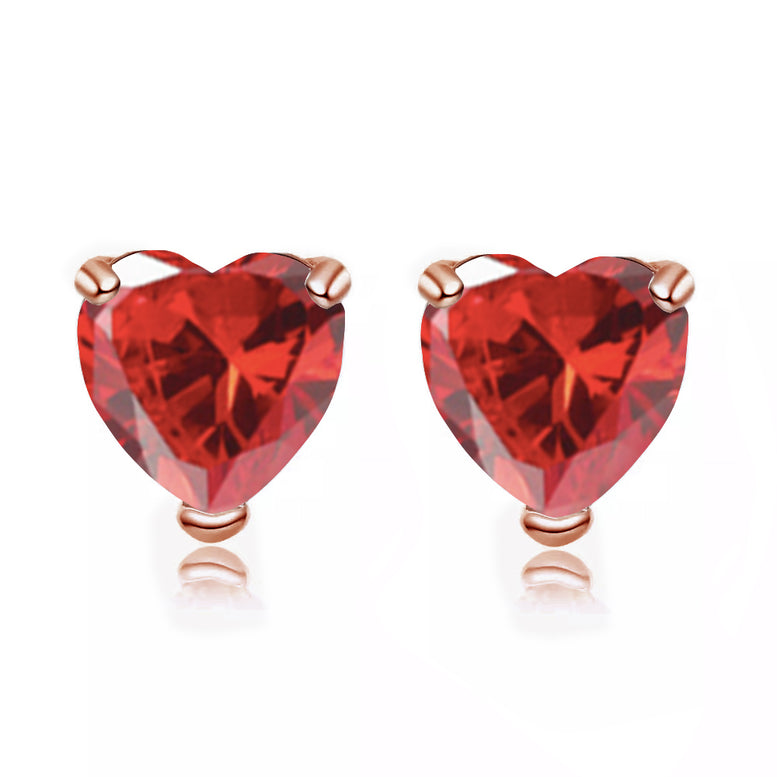14k Rose Gold Plated 1/2 Carat Heart Created Ruby Stud Earrings
