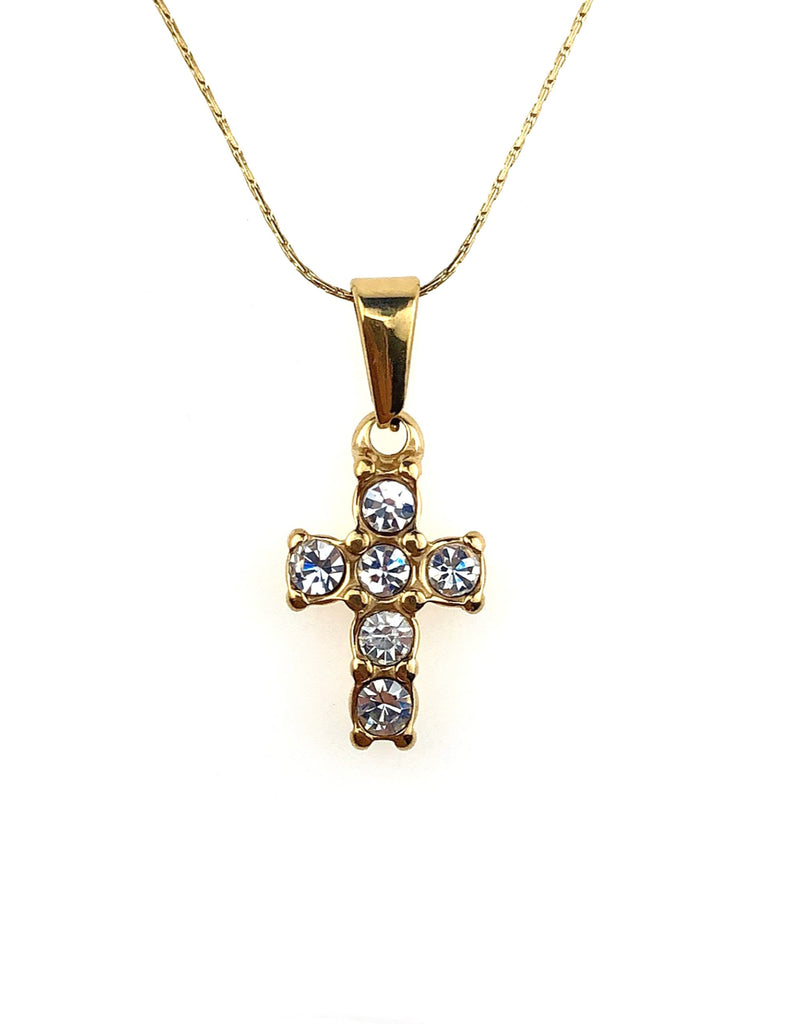 18K Yellow Gold 2 ct Created Diamond Cross Stud Necklace Plated 18 inch
