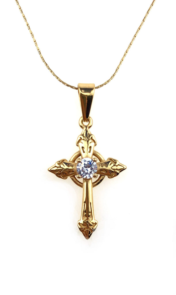 18K Yellow Gold 1 ct Created Diamond Cross Stud Necklace Plated 18 inch