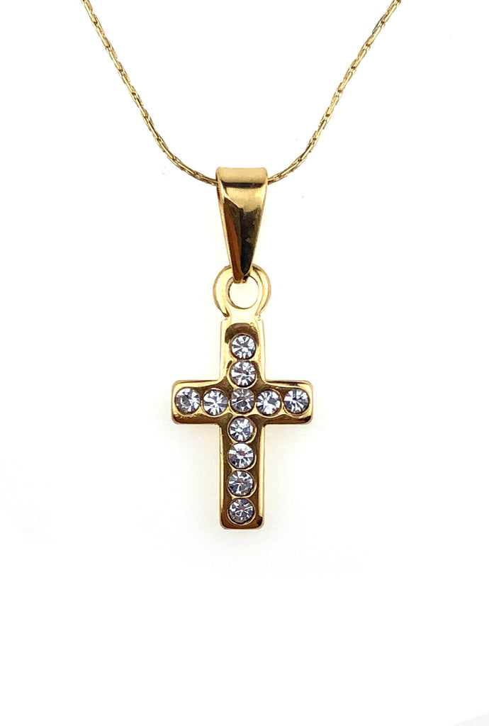 18K Yellow Gold 1 ct Created Diamond Cross Stud Necklace Plated 18 inch