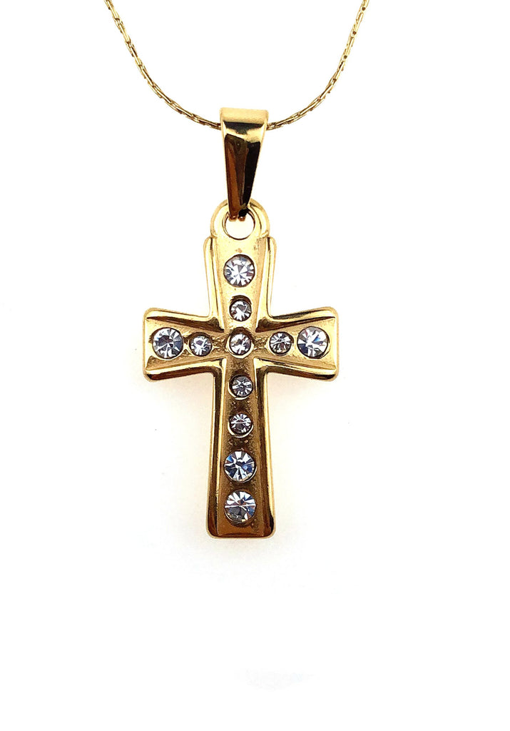 24K Yellow Gold 3 ct Created Diamond Cross Stud Necklace Plated 18 inch