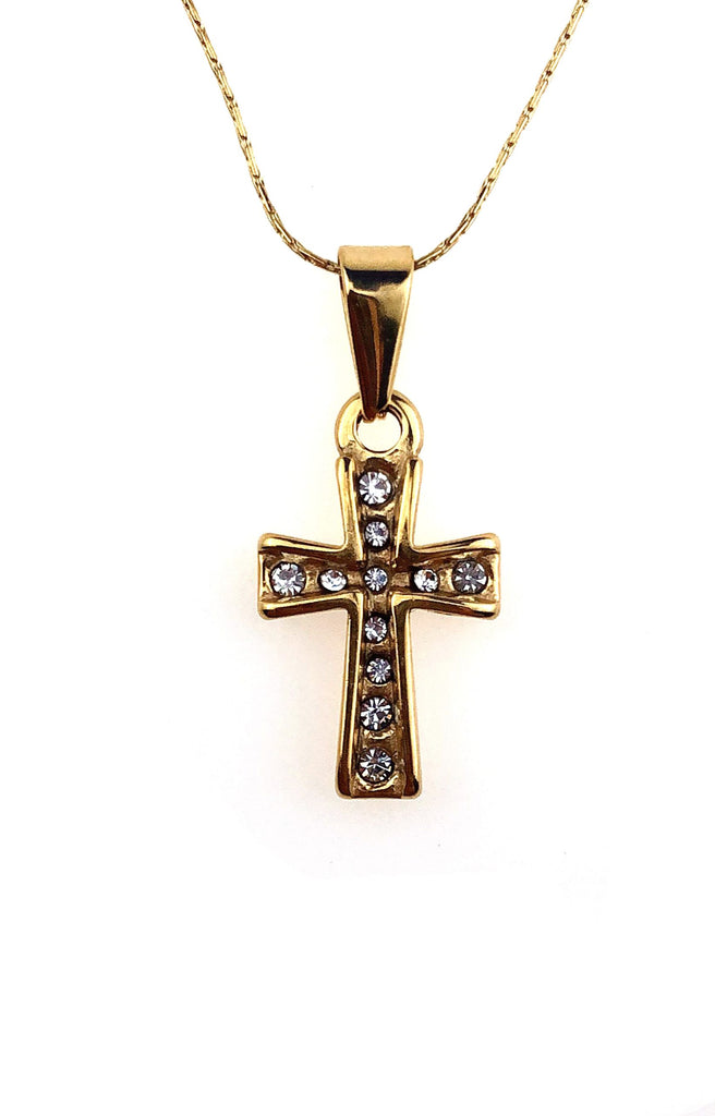 24K Yellow Gold 4 ct Created Diamond Cross Stud Necklace Plated 18 inch