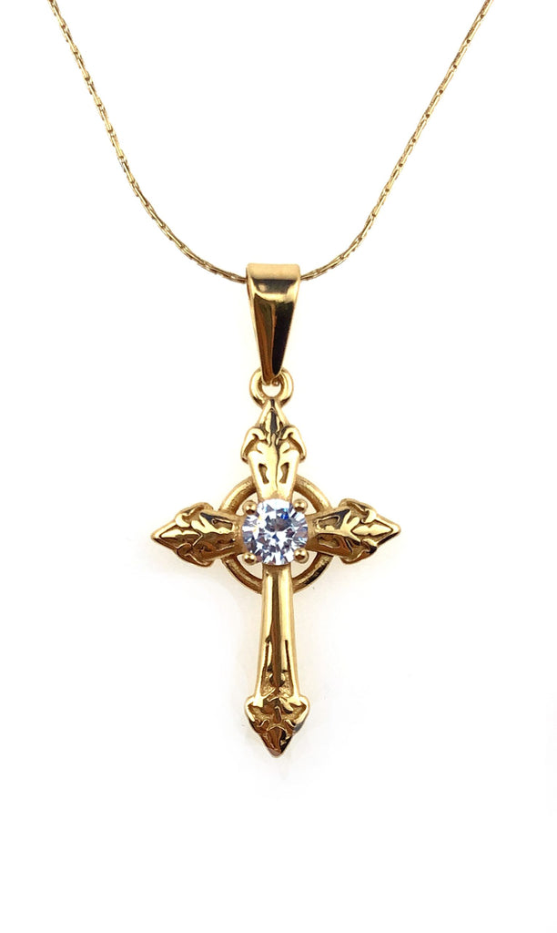 24K Yellow Gold 3 ct Created Diamond Cross Stud Necklace Plated 18 inch