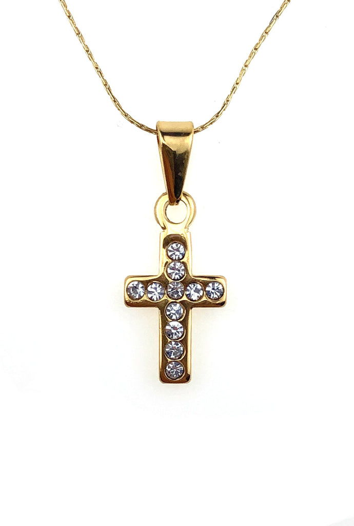 24K Yellow Gold 3 ct Created Diamond Cross Stud Necklace Plated 18 inch