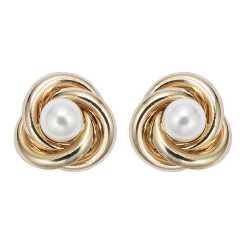 24K Yellow Gold Plated White Freshwater Pearl Round 2 CT Stud Earrings
