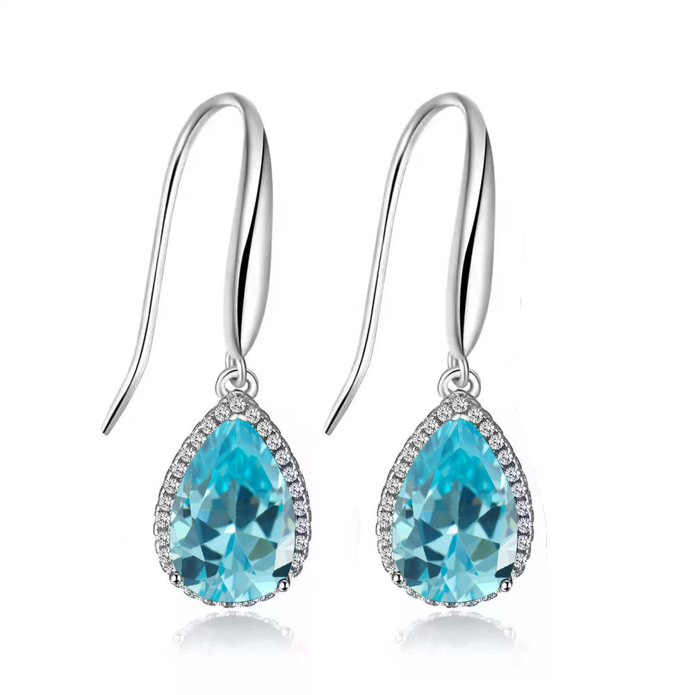 14k White Gold Plated 1/2 Ct Created Aquamarine Teardrop Earrings