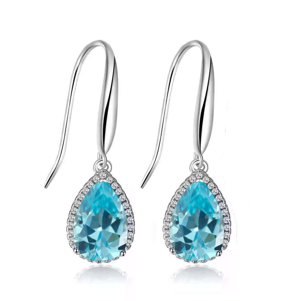 14k White Gold Plated 3 Ct Created Aquamarine Teardrop Earrings