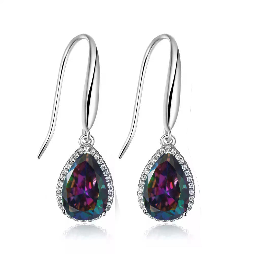 14k White Gold Plated 1 Ct Created Mystic Topaz Teardrop Earrings