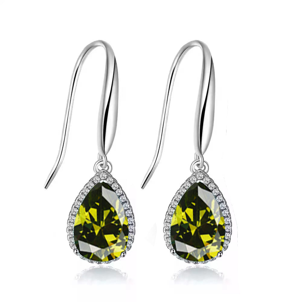 14k White Gold Plated 4 Ct Created Peridot Teardrop Earrings