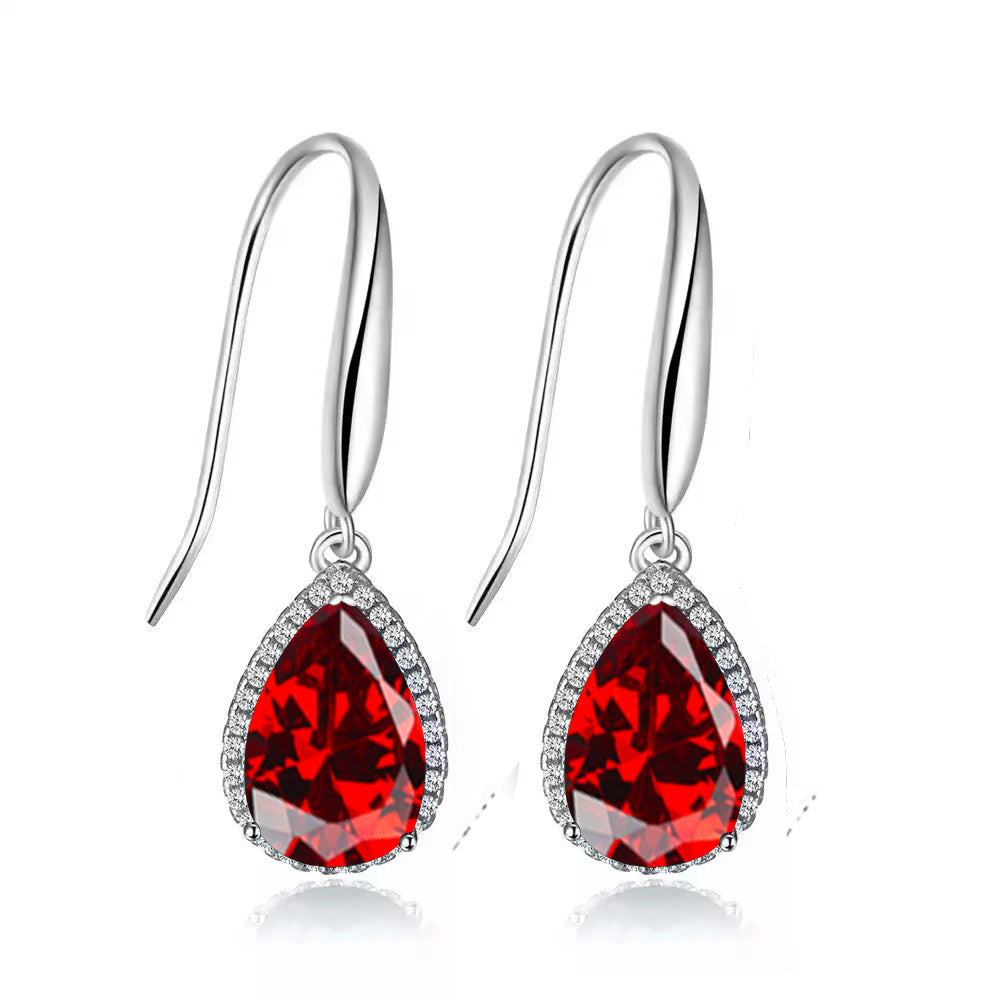 14k White Gold Plated 1/2 Ct Created Garnet Teardrop Earrings