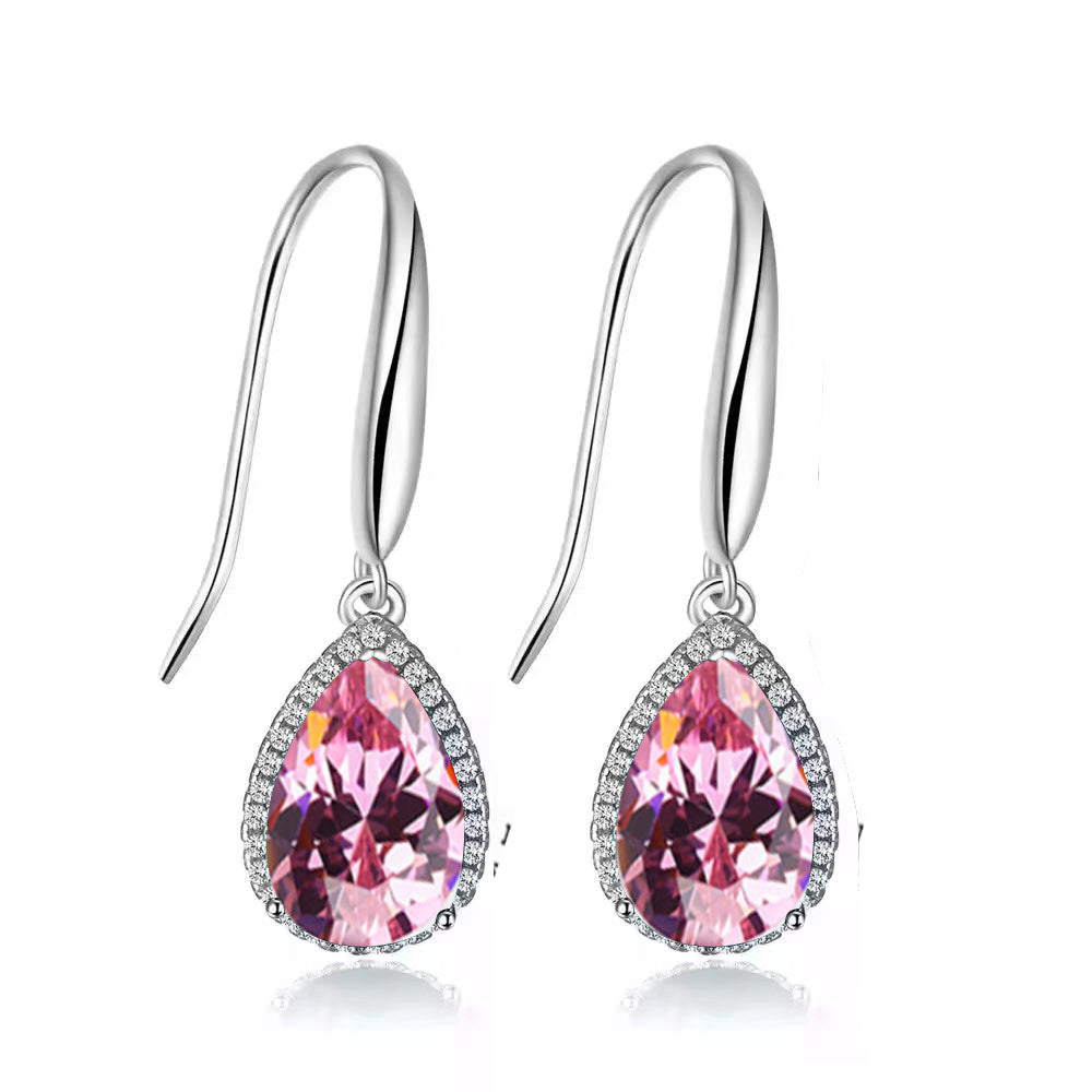 14k White Gold Plated 4 Ct Created Pink Sapphire Teardrop Earrings