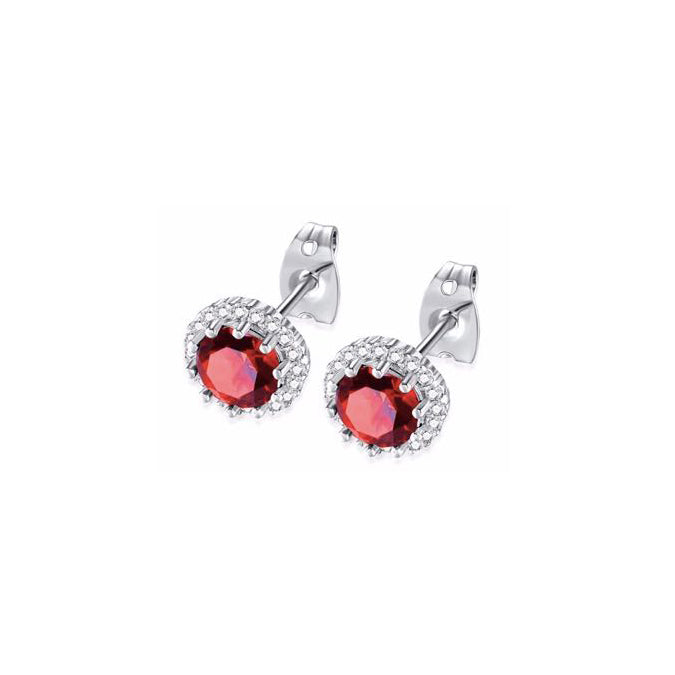 14k White Gold Plated 4 Ct Created Halo Round Garnet Stud Earrings