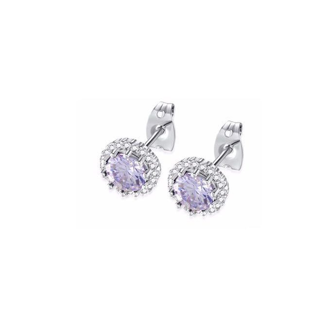 10k White Gold Plated 4 Ct Created Halo Round Tanzanite Stud Earrings