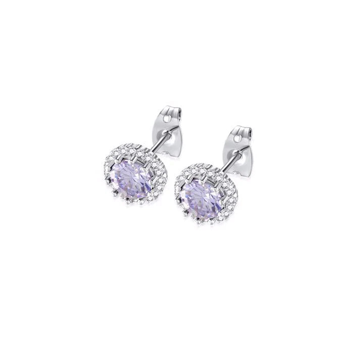 18k White Gold Plated 1/4 Carat Created Halo Round Tanzanite Stud Earrings 4mm