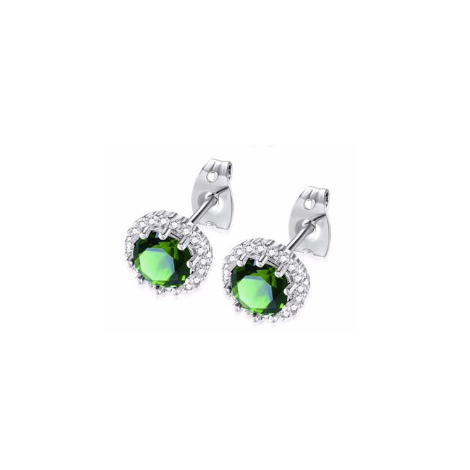 18k White Gold Plated 3 Ct Created Halo Round Emerald Stud Earrings