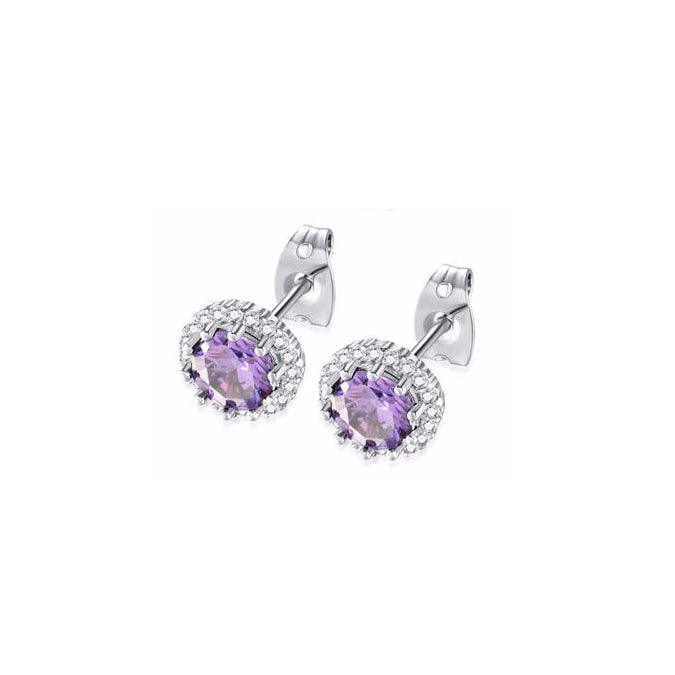 14k White Gold Plated 3 Ct Created Halo Round Amethyst Stud Earrings