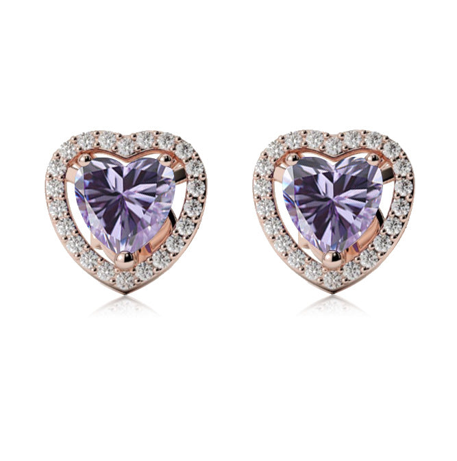 10k Rose Gold Plated 1 Ct Created Halo Heart Tanzanite Stud Earrings