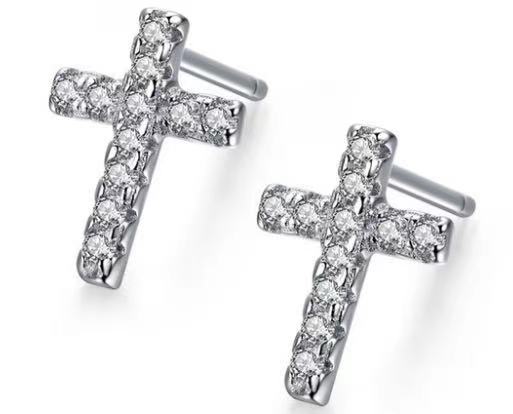 10k White Gold Plated 1 Ct Created Cross Cubic Zirconia Stud Earrings