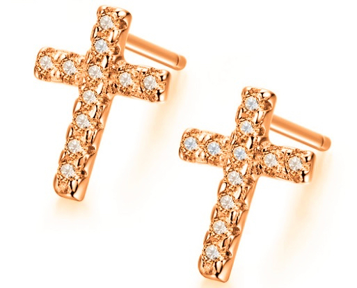 10k Rose Gold Plated 1 Ct Created Cross Cubic Zirconia Stud Earrings