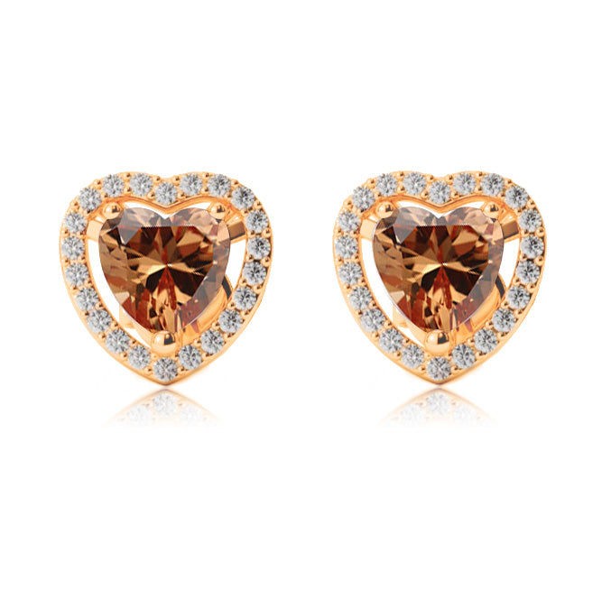 10k Yellow Gold Plated 1 Ct Created Halo Heart Citrine Stud Earrings
