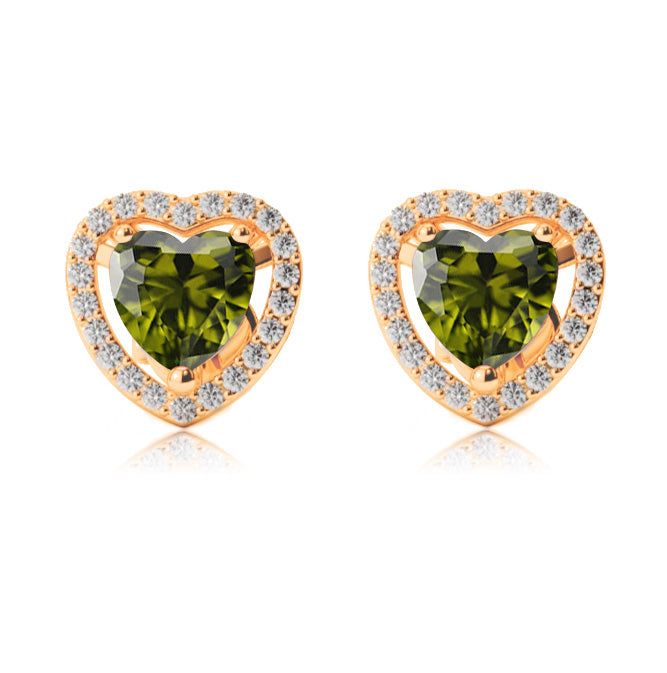 10k Yellow Gold Plated 1/2 Ct Created Halo Heart Peridot Stud Earrings