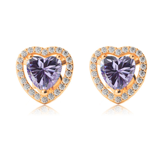 10k Yellow Gold Plated 1 Ct Created Halo Heart Tanzanite Stud Earrings