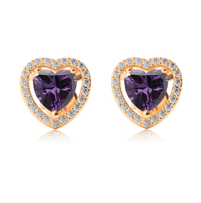 10k Yellow Gold Plated 2 Ct Created Halo Heart Amethyst Stud Earrings
