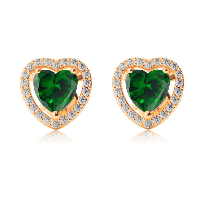 10k Yellow Gold Plated 2 Ct Created Halo Heart Emerald Stud Earrings