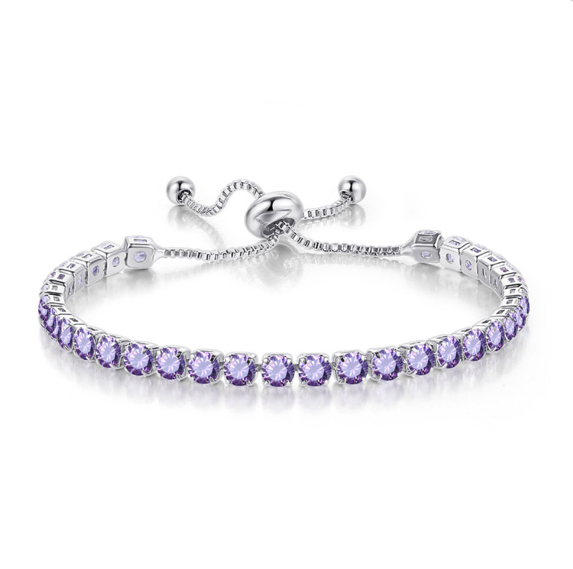 10k White Gold 7 Cttw Created Tanzanite Round Adjustable Tennis Plated Bracelet