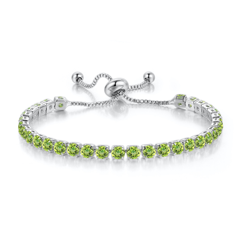 10k White Gold 7 Cttw Created Peridot Round Adjustable Tennis Plated Bracelet