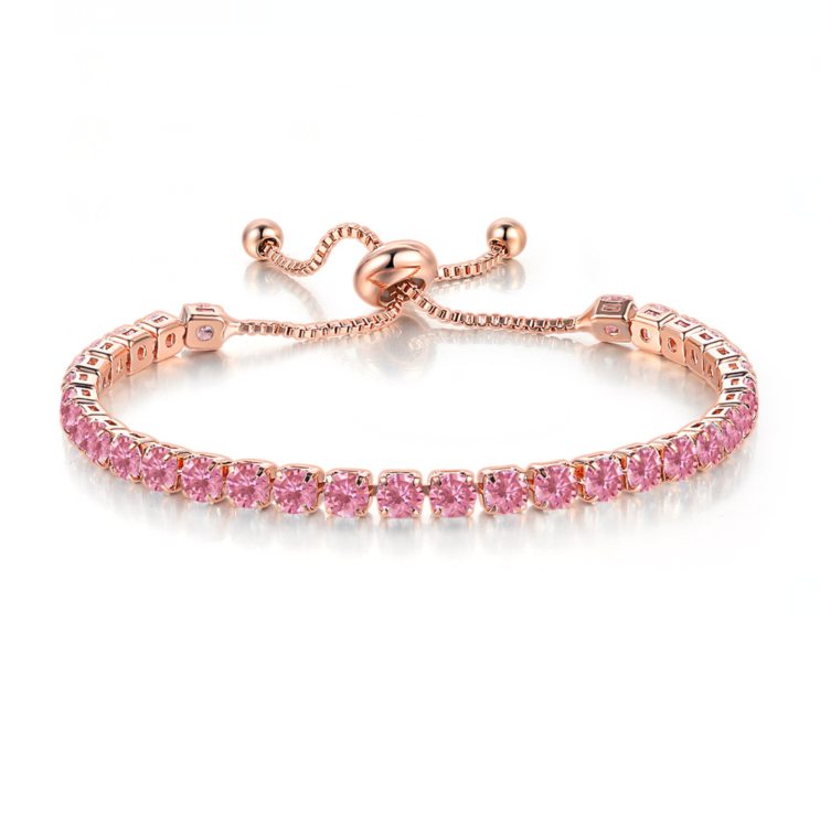 10k Rose Gold 6 Cttw Created Pink Sapphire CZ Round Adjustable Tennis Plated Bracelet
