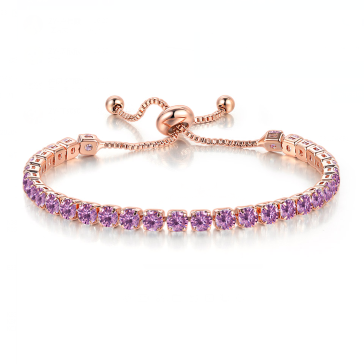 18k Rose Gold 6 Cttw Created Amethyst Round Adjustable Tennis Plated Bracelet