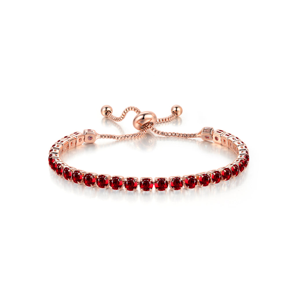 18k Rose Gold 6 Cttw Created Garnet Round Adjustable Tennis Plated Bracelet