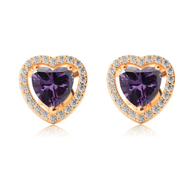 24k Yellow Gold Plated 1 Ct Created Halo Heart Amethyst Stud Earrings