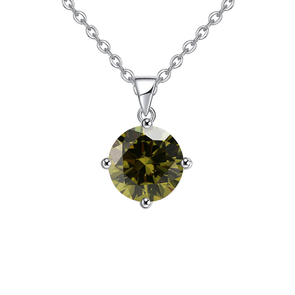 18K White Gold 2 Carat Created Peridot Round Stud Necklace Plated 18 inch