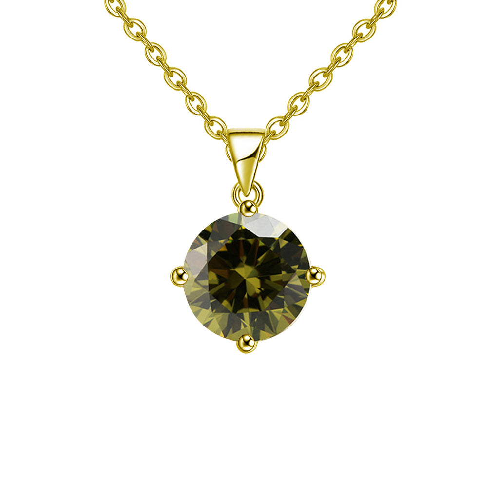 18k Yellow Gold 2 Carat Created Peridot Round Stud Necklace Plated 18 inch