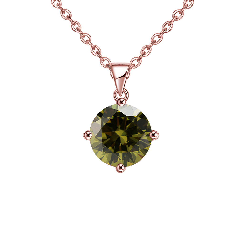 18K Rose Gold 3 Carat Created Peridot Round Stud Necklace Plated 18 inch