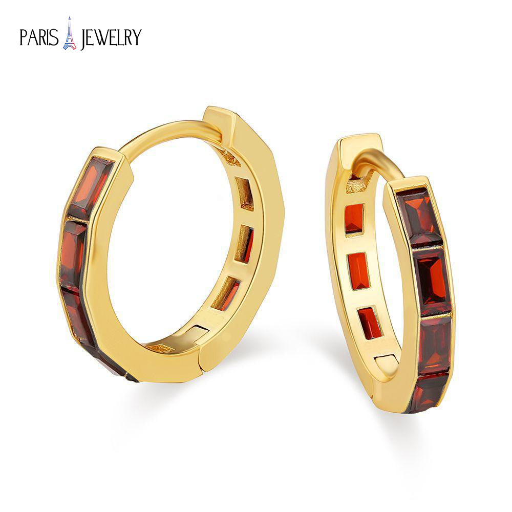 Paris Jewelry 18K Yellow Gold Created Ruby 3Ct Emerald Cut Huggie Hoop Earrings Plated