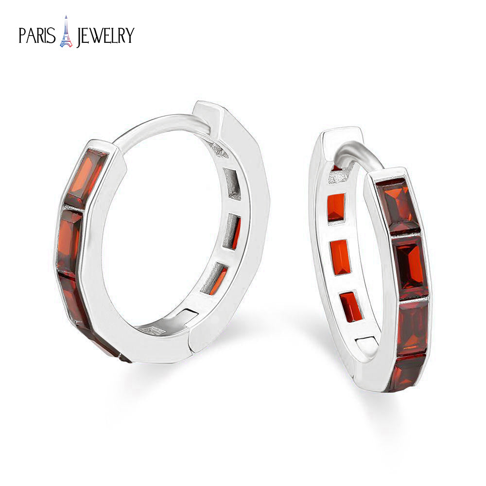 Paris Jewelry 18K White Gold Created Ruby 3Ct Emerald Cut Huggie Hoop Earrings Plated