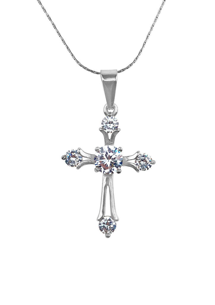 18K White Gold 1 ct Created Diamond Cross Stud Necklace Plated 18 inch